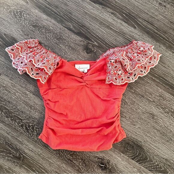 Anthropologie Ruffle-Sleeve Eyelet Top - Picture 1 of 9